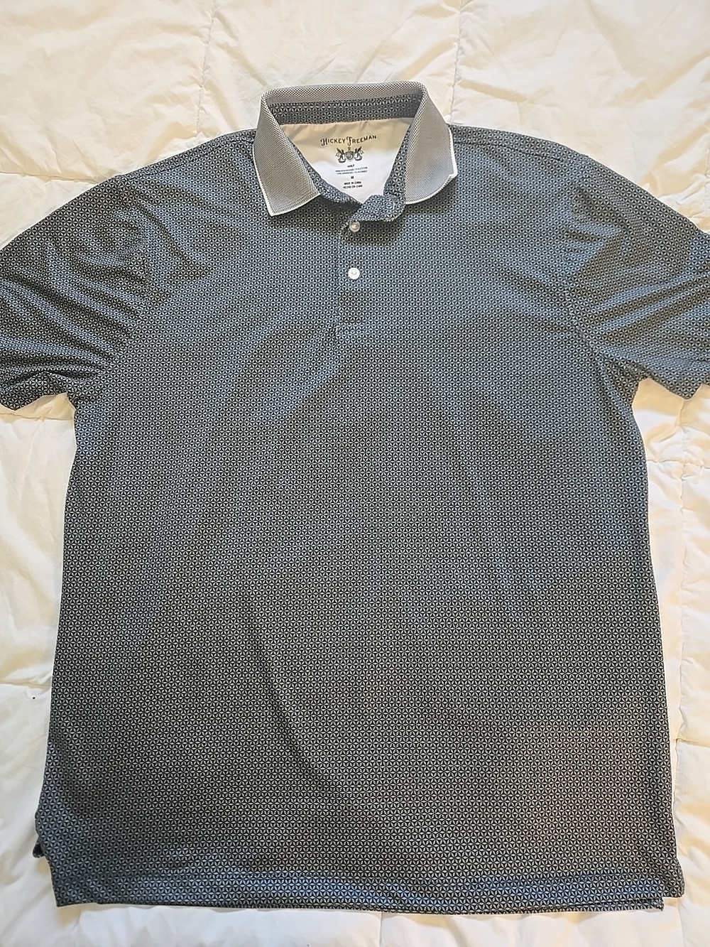 Hickey Freeman Polo Shirt Mens M Black Geometric Golf UPF 50 Stretch0550